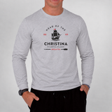 Head of the Christina men's 100% cotton long sleeve tee in light grey, front view
