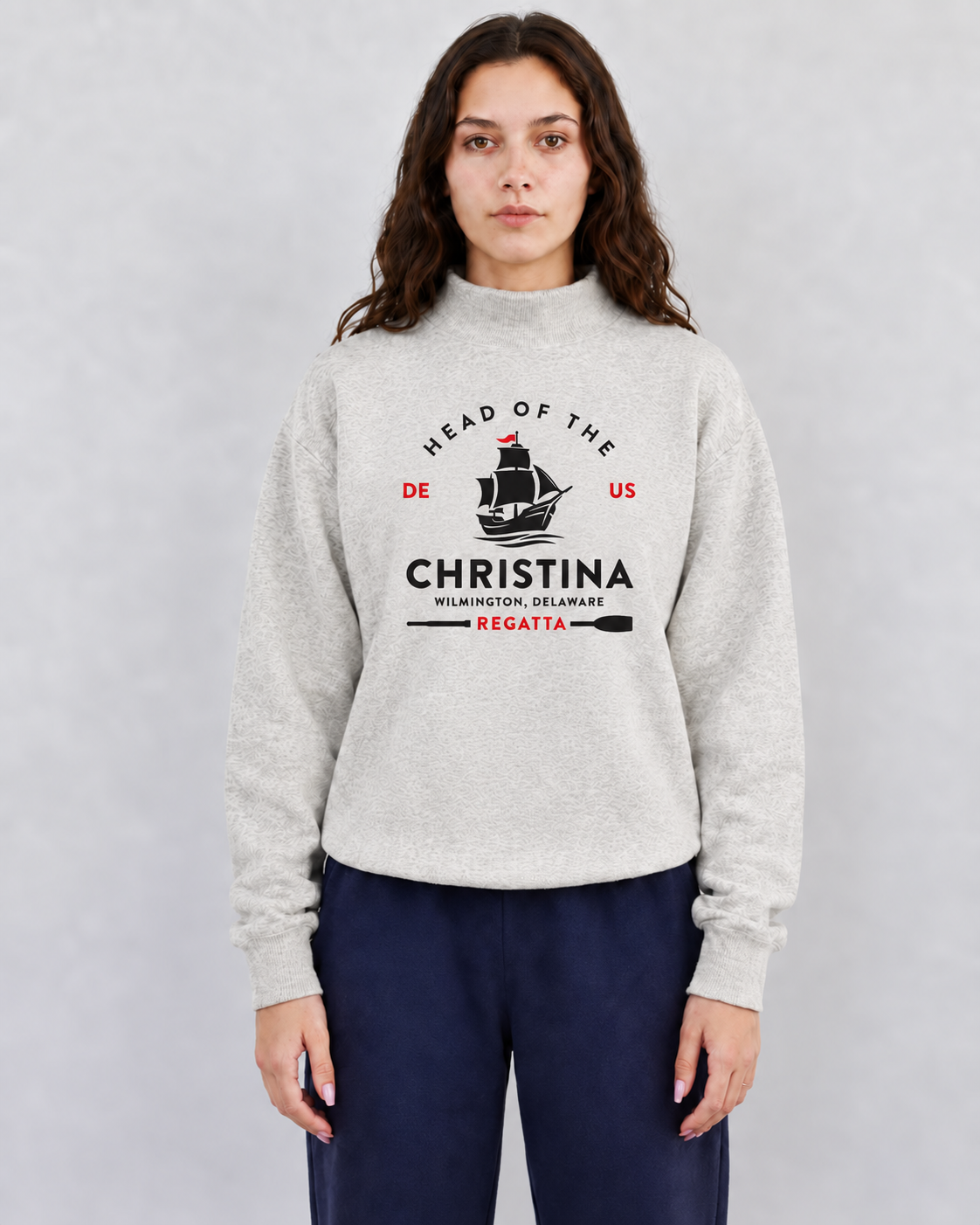 Light grey Head of the Christina mockneck with black and red logo