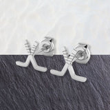 Ice Hockey Crossed Sticks Stud Earrings